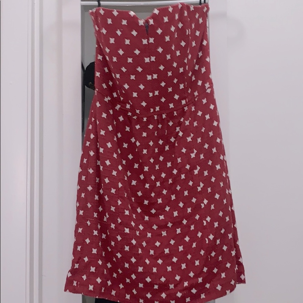 Strapless red and white mini dress